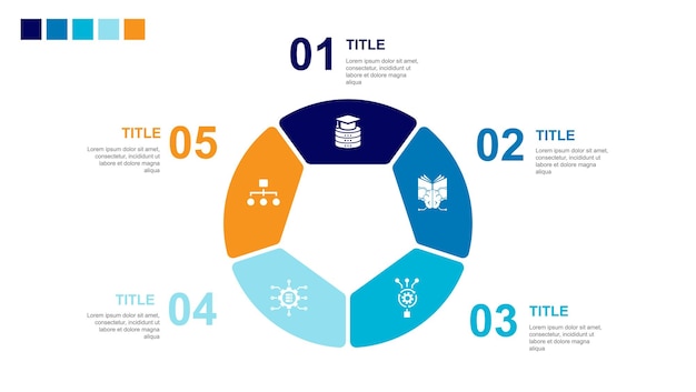 データ サイエンス機械学習アルゴリズム ビッグ データ分類アイコン インフォ グラフィック デザイン レイアウト テンプレート 5 つのステップで創造的なプレゼンテーション コンセプト