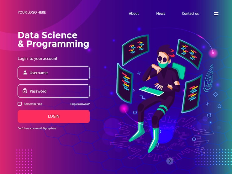 Vector data science, programming, software development, game development, business graph, analytics data, and coding website template