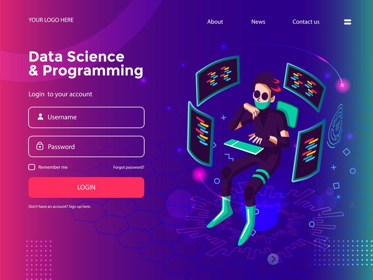 Vector data science, programming, software development, game development, business graph, analytics data, and coding website template