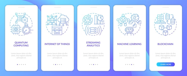 Data science-technologieën blauw verloop onboarding mobiele app-scherm