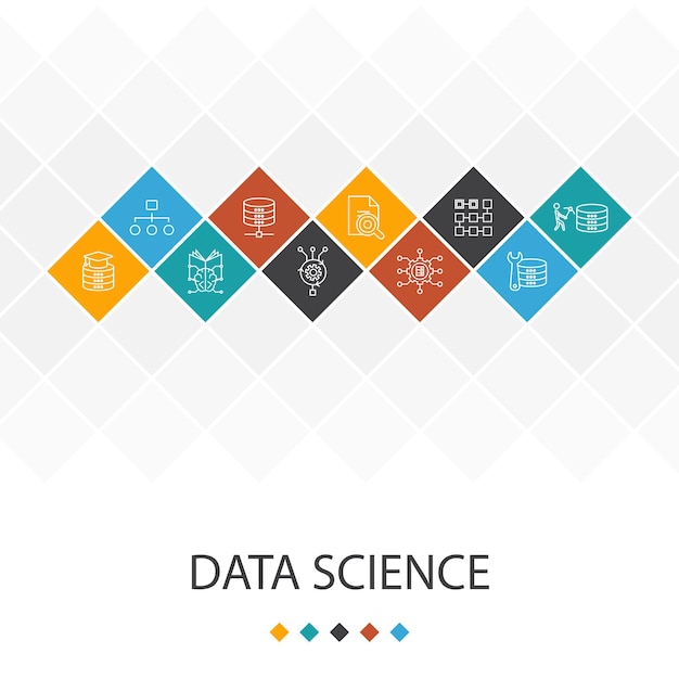 Data science trendy ui sjabloon infographics concept. machine learning, big data, database, classificatiepictogrammen