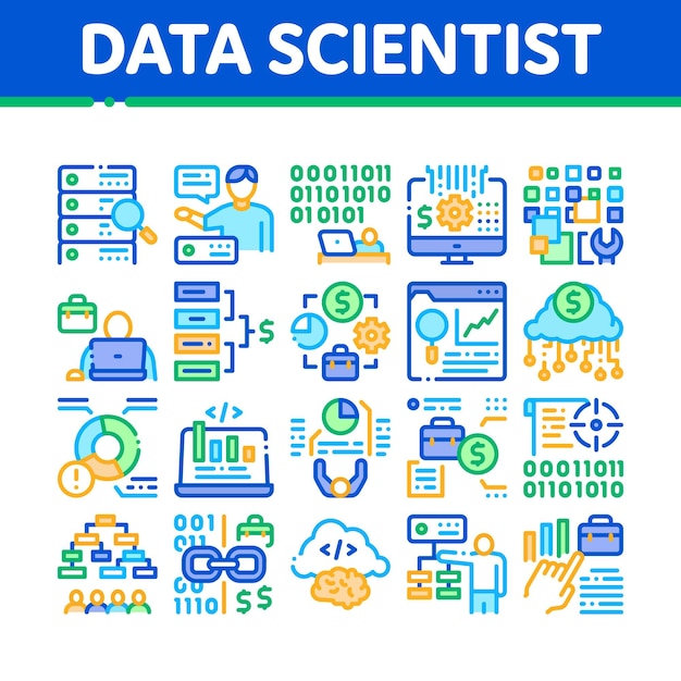 Вектор набора иконок работника data scientist