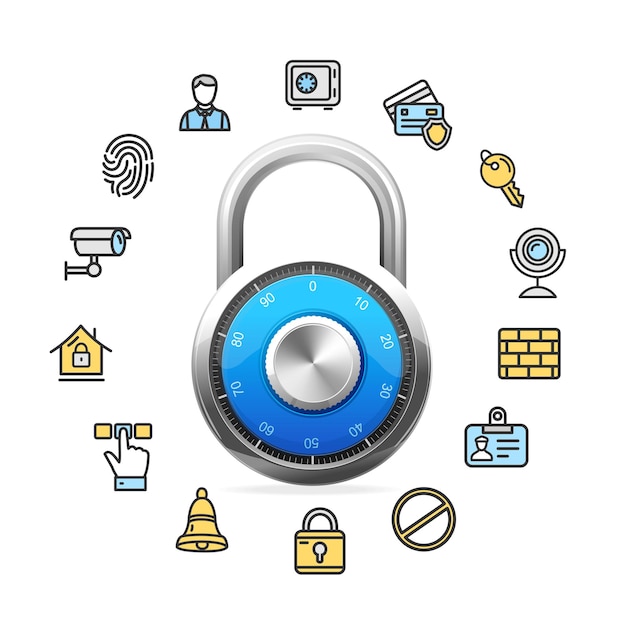 데이터 보안 개념 및 파란색 조합 자물쇠 벡터