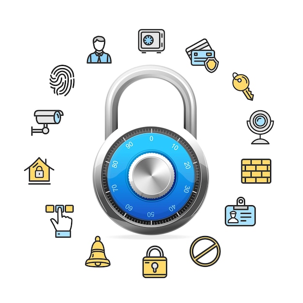 Data security concept and blue combination padlock vector