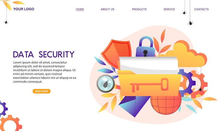 Vector data security design concept internet data storage guard technology digital information protection service secure data transmission system abstract wireless safe database vector illustration