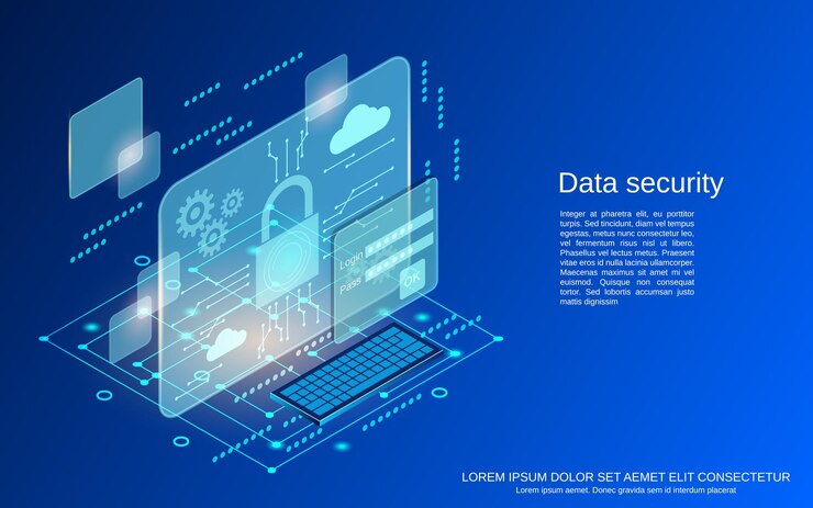 Vector data security flat 3d isometric vector concept illustration