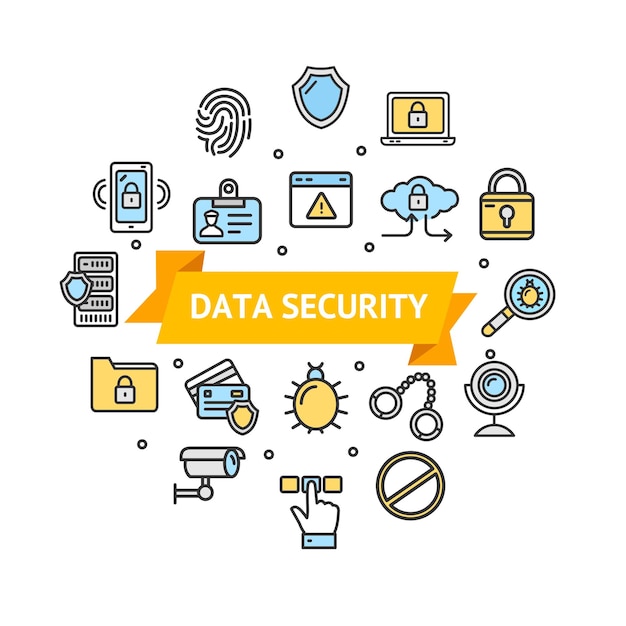 Data Security and Safe Round Design Template Icon Emblem Vector