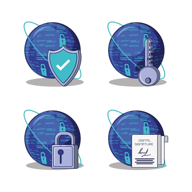 data security technology set icons 