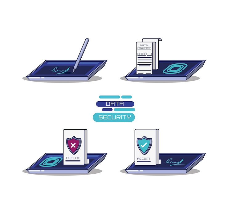 Vector data security technology set icons 