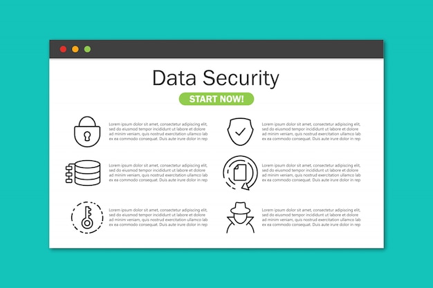 Data security website in browser window in a flat design