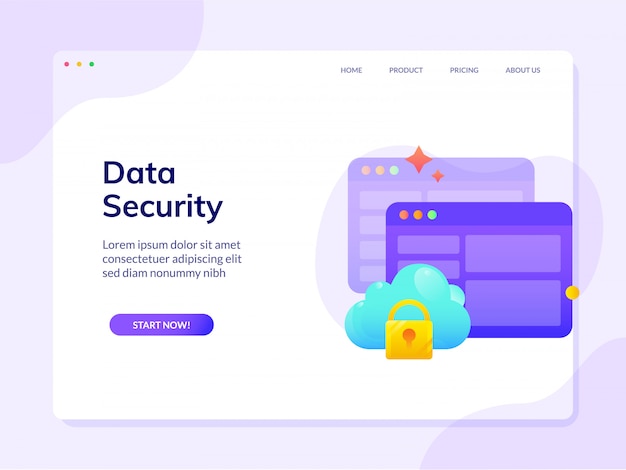 Data security website landing page vector design illustration template