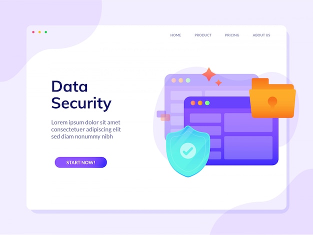 Data security website landing page vector design illustration template