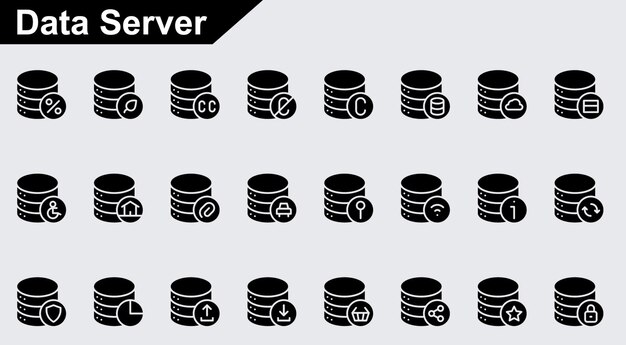 Data server vector pictogrammen op witte achtergrond