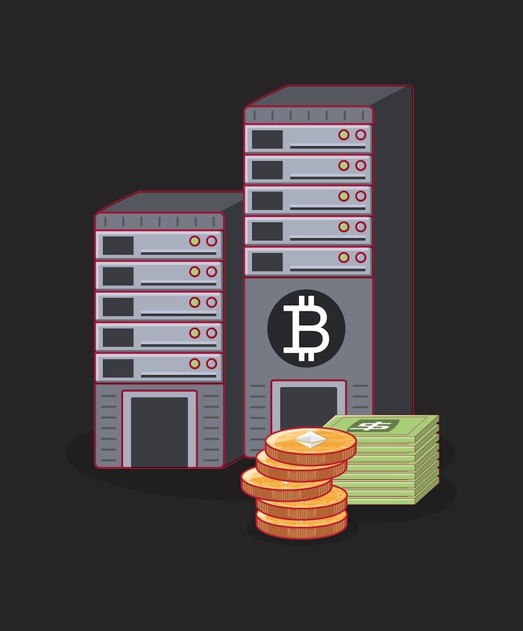 Vector data servers with bitcoin symbol 