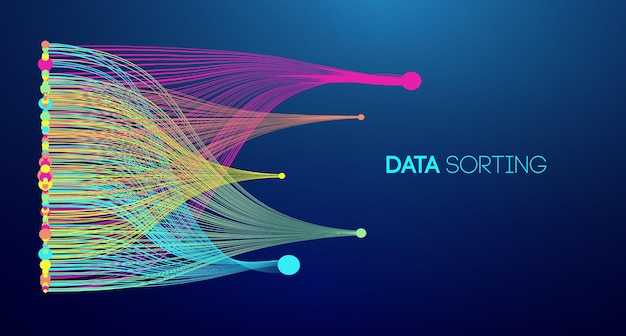 Vettore sortamento dei dati linee colorate sfondo illustrazione della tecnologia di flusso dei dati