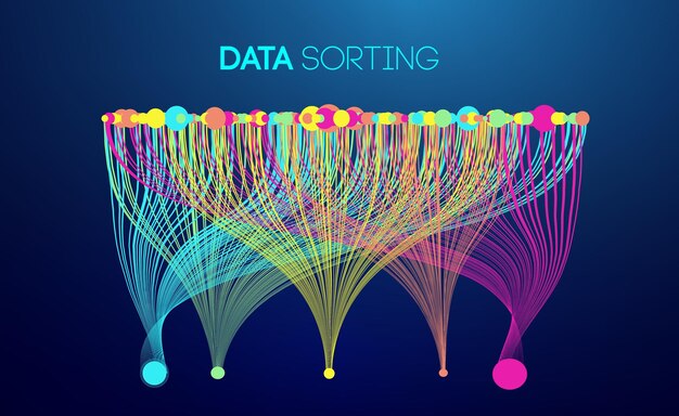 ベクトル データソルティング 背景データフロー技術のイラスト