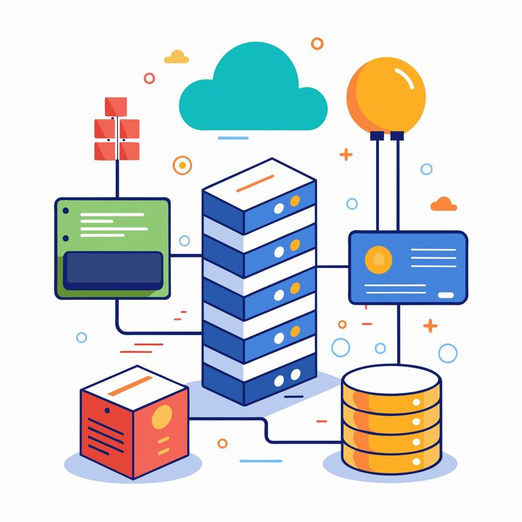 Vector data stack with cloud local data storage optimization of internet devices and web applications data sources data storage simple and minimalist flat vector illustration