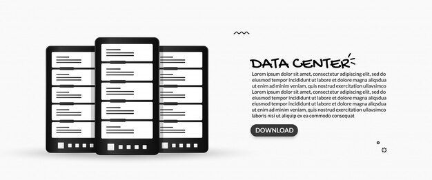 Archiviazione dei dati e concetto del data center, illustrazioni di big data server