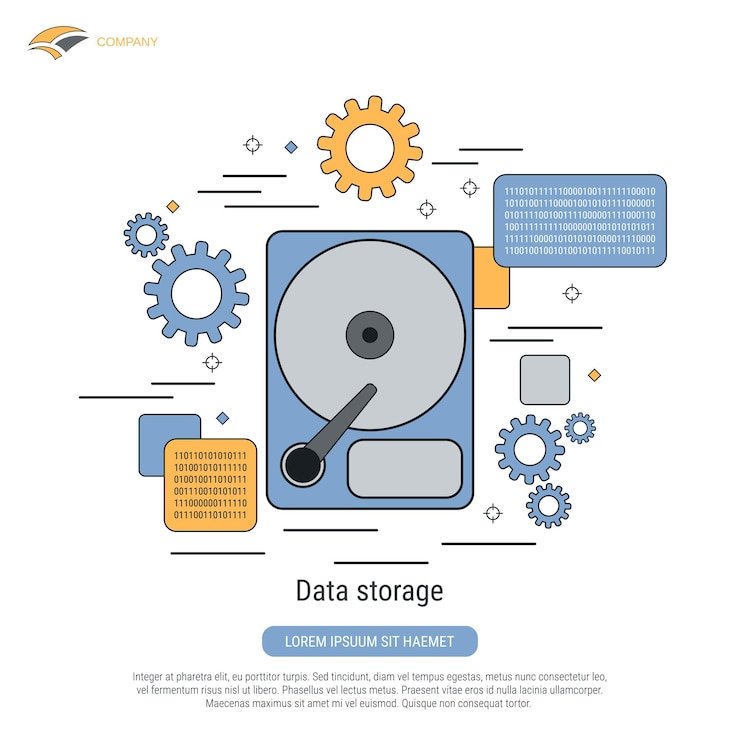 Vector data storage flat contour style vector concept illustration