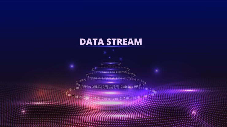 Vector 데이터 스트림 배경 이진 코드 원 흐름 추상적인 음악 파동 과학 기술 코딩 숫자와 점 빛나는 반이는 1 또는 0 기호 디지털 프로그램 패턴 터 3d 벽지