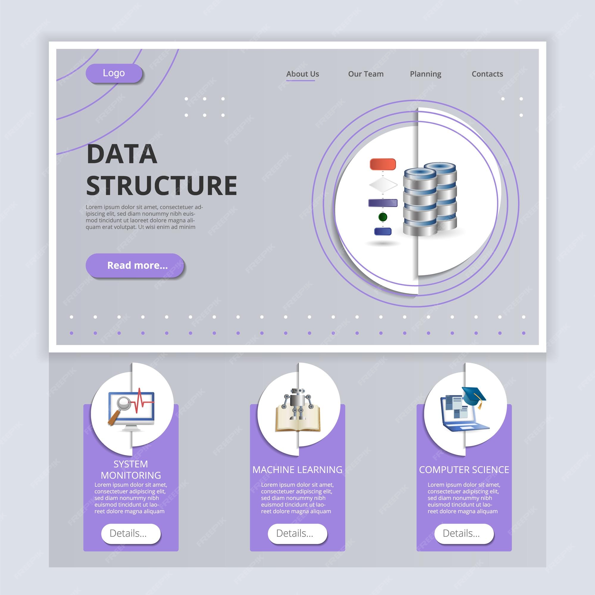 Premium Vector | Data structure flat landing page website template ...