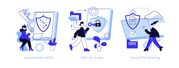 Data transfer abstract concept illustration set.