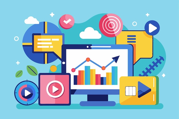 data trends are visually represented on a computer screen with colorful graphs and interactive elements input video data trending