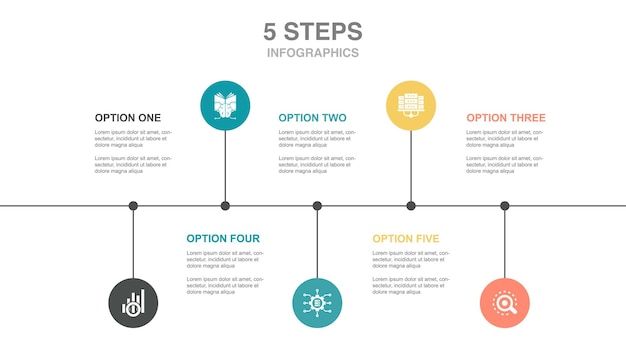 Data Visualization big data Analytics Machine Learning data center icons Infographic timeline layout design template Creative presentation concept with 5 steps