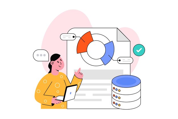 Database analyseren vlakke stijl ontwerp vectorillustratie. Voorraad illustratie