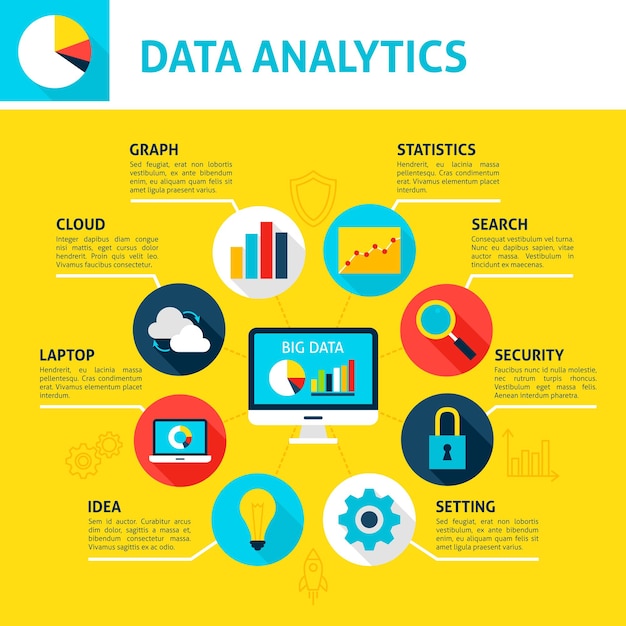 Database analytics infographic. flat design vector illustration of big data concept.