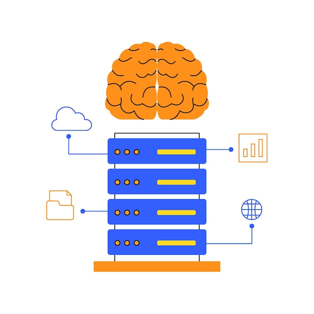 Database center server artificial intelligence future technology big data thinking and analyze processing duo tone illustration