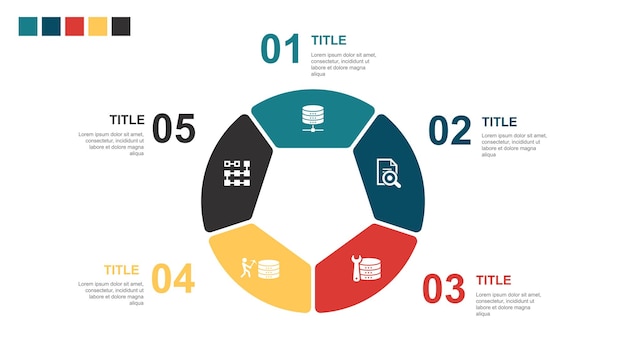 Database data analysis data engineering data mining clustering icons infographic design layout template creative presentation concept with 5 steps