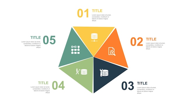 Analisi dei dati del database ingegneria dei dati icone di clustering di data mining modello di layout di progettazione infografica concetto di presentazione creativa con 5 passaggi