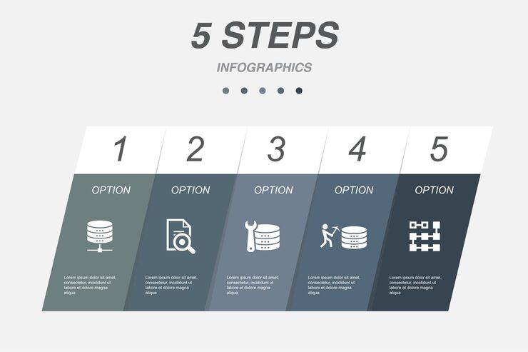 Vector database data analysis data engineering data mining clustering icons infographic design template creative concept with 5 steps