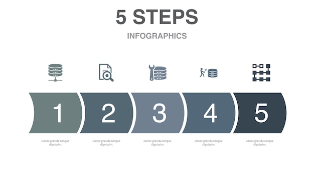 Analisi dei dati del database ingegneria dei dati icone di clustering di data mining modello di progettazione infografica concetto creativo con 5 passaggi