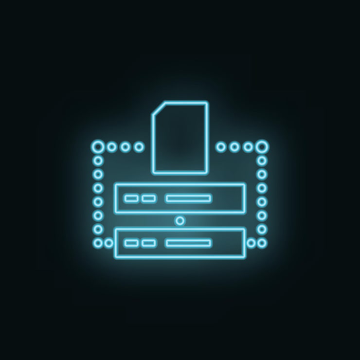 Vector 데이터베이스 폴더 네온 아이콘 웹 개발 벡터 아이콘 웹 사이트 웹 디자인 모바일 앱 인포그래픽을 위한 간단한 기호 요소 흰색 배경의 웹 사이트 디자인을 위한 선 기호