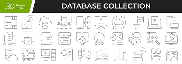 Database linear icons set Collection of 30 icons in black