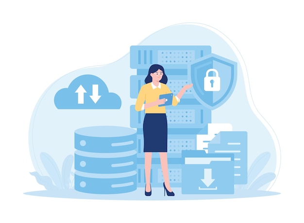 Database management systeem web hosting concept platte illustratie