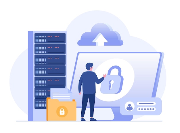 Database and personal data security cyber data security privacy flat design concept illustration template