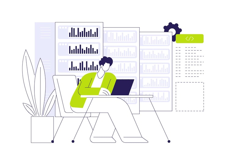Vector database programming abstract concept vector illustration developer programming and coding database