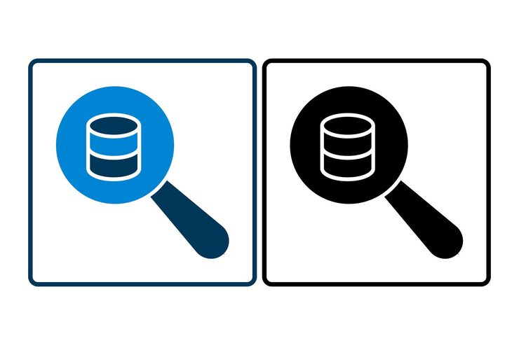 Vector database search icon icon related to search suitable for web site app user interfaces etc solid icon style simple vector design editable