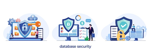 ベクトル データベースセキュリティデータセンタープログラミングエンジニア技術安全と保護フラットイラストベクトル