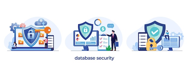 Database security data center programming engineer technology secure and protection flat illustration vector