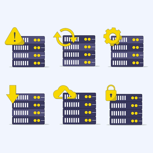 Database server icons set vector illustration