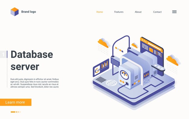 Database server isometric landing page d virtual hosting datacenter support service