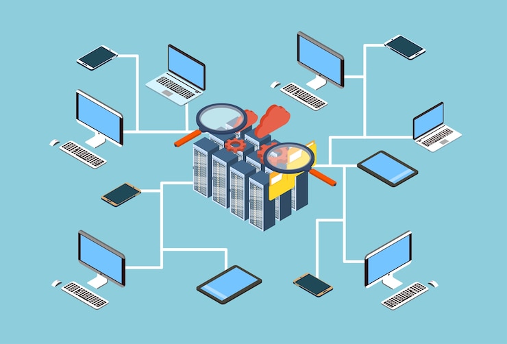Vector database server search data 3d isometric design