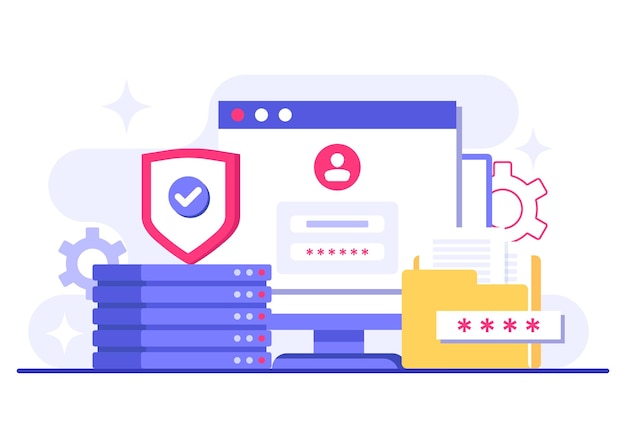 Databescherming platte illustratie vector sjabloon Cyberbeveiliging Netwerkbeveiliging