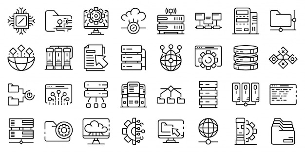 Datacenter iconen set, kaderstijl