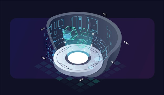 Laboratorio di scienza digitale di flusso di informazioni di illustrazione isometrica del datacenter