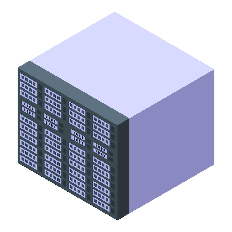 Vector datacenter server providing cloud computing services isometric illustration